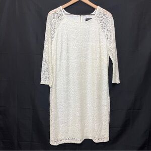 Laundry Shelli Segal Ivory White Floral Lace Overlay Knee Length Dress Size 14